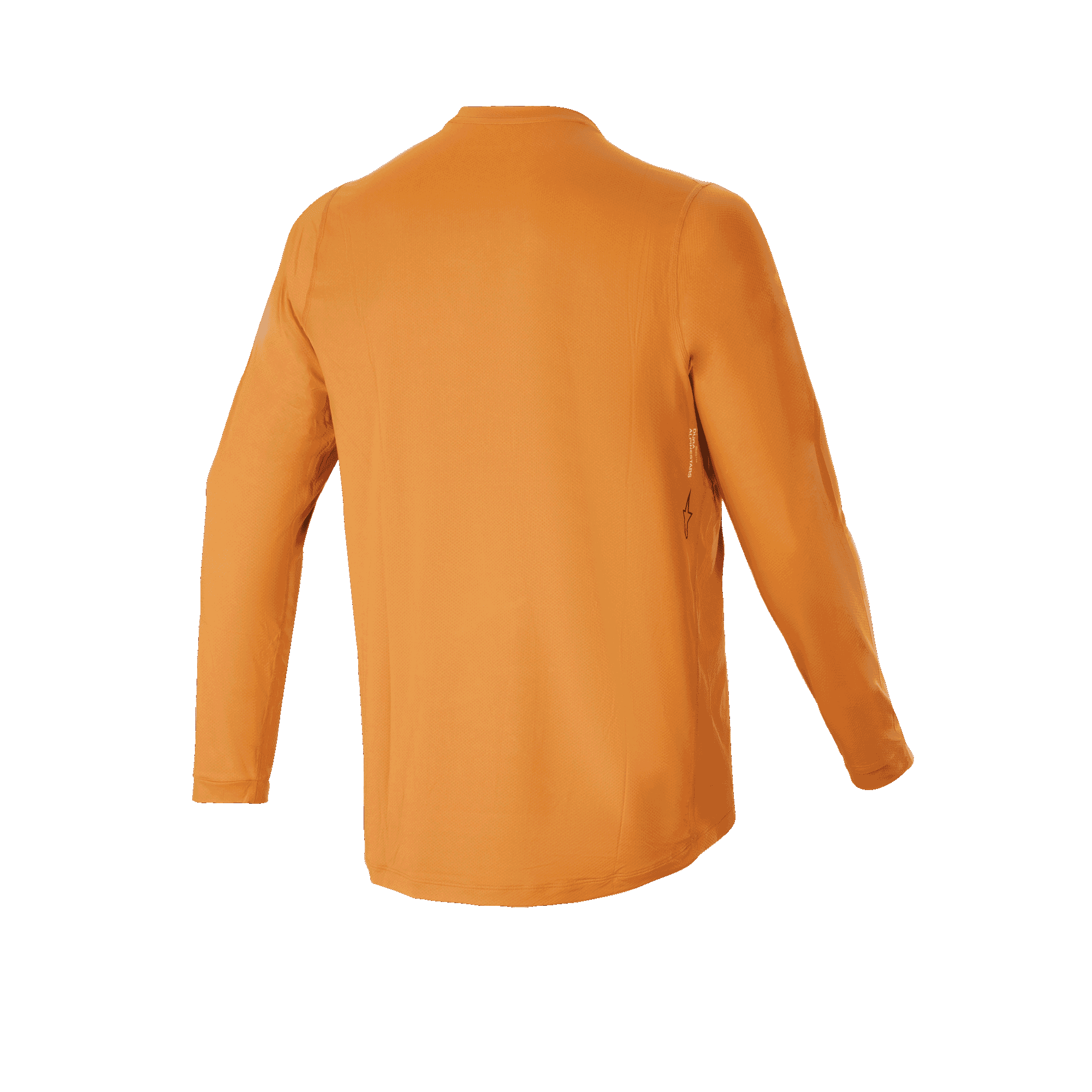Alpinestars A-Dura Rocker Long Sleeve Jersey, Mountain Bike Jersey, Dark Gold, Back View, featuring a dropped tail for coverage and performance jacquard material