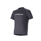Alpinestars A-Dura Switch Jersey, Short Sleeve MTB top, Black with white wordmark logo, moisture-wicking technical fabric.