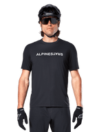 Alpinestars A-Dura Switch Short Sleeve Jersey, Black, Men's moisture-wicking MTB trail gear with white wordmark logo.