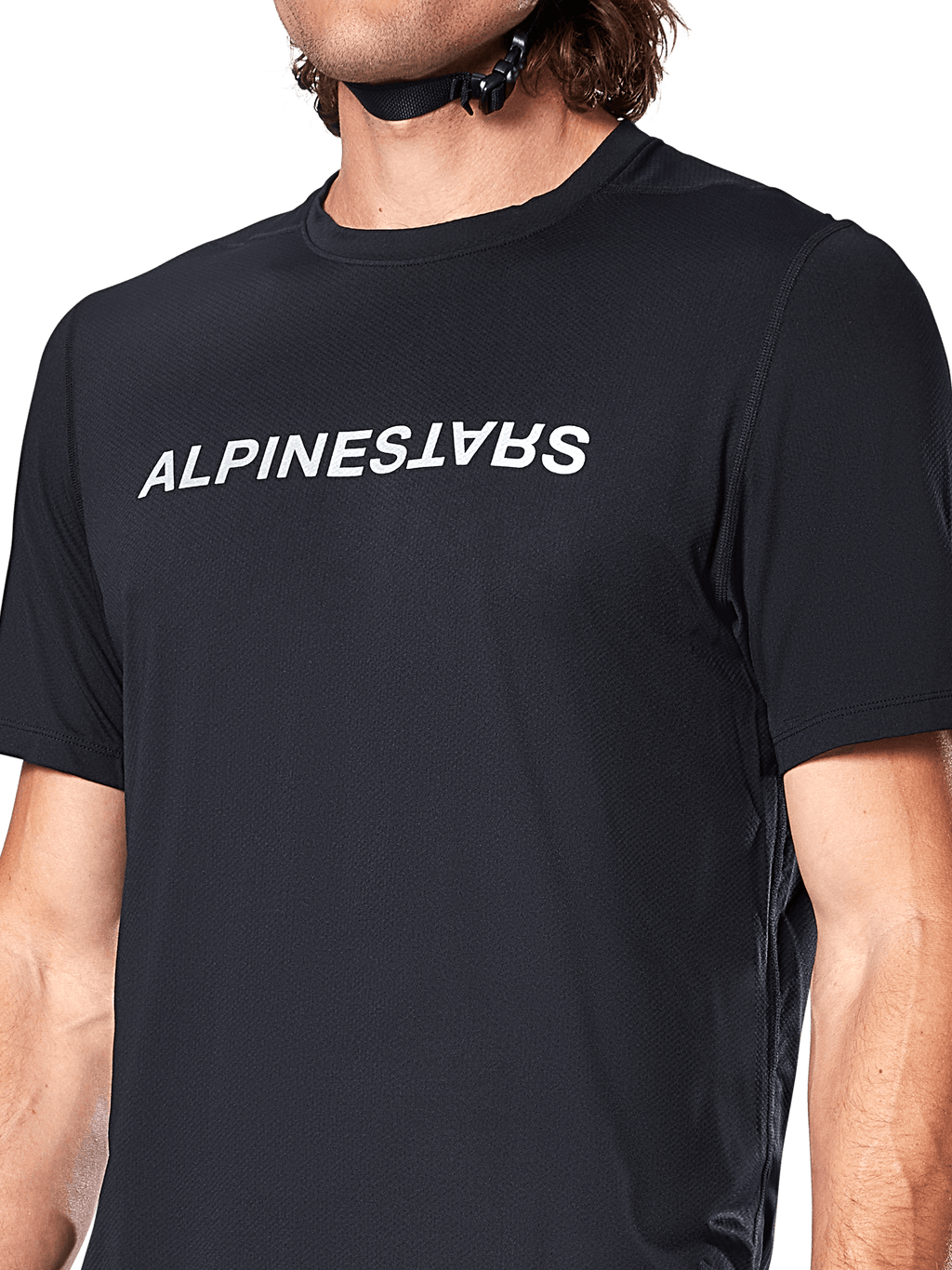 Alpinestars A-Dura Switch Short Sleeve Jersey, Men's MTB shirt in Black with white chest logo and jacquard fabric.