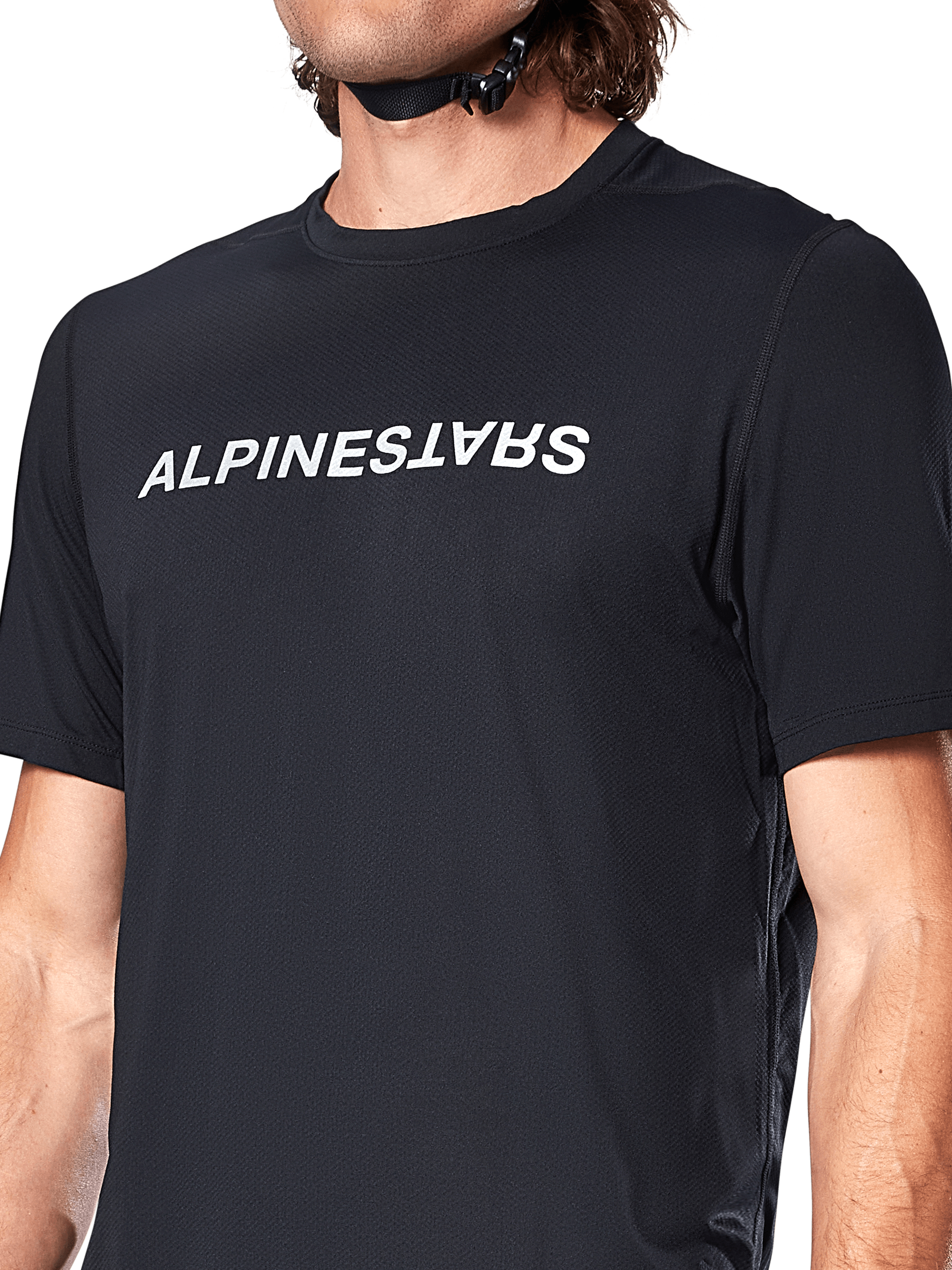 Alpinestars A-Dura Switch Short Sleeve Jersey, Men's MTB shirt in Black with white chest logo and jacquard fabric.
