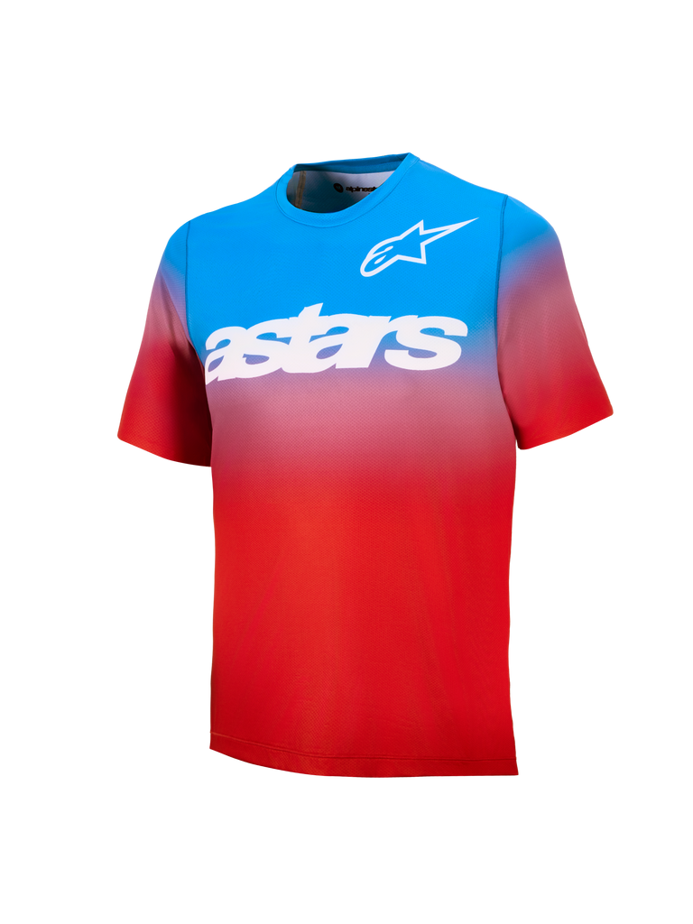 Youth A-Dura Astars Jersey 2.0, blue and red gradient short sleeve MTB jersey with white chest logos and wordmark.