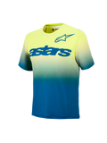 Youth A-Dura Astars Jersey 2.0, short sleeve MTB jersey in yellow and blue gradient with bold blue chest logos.
