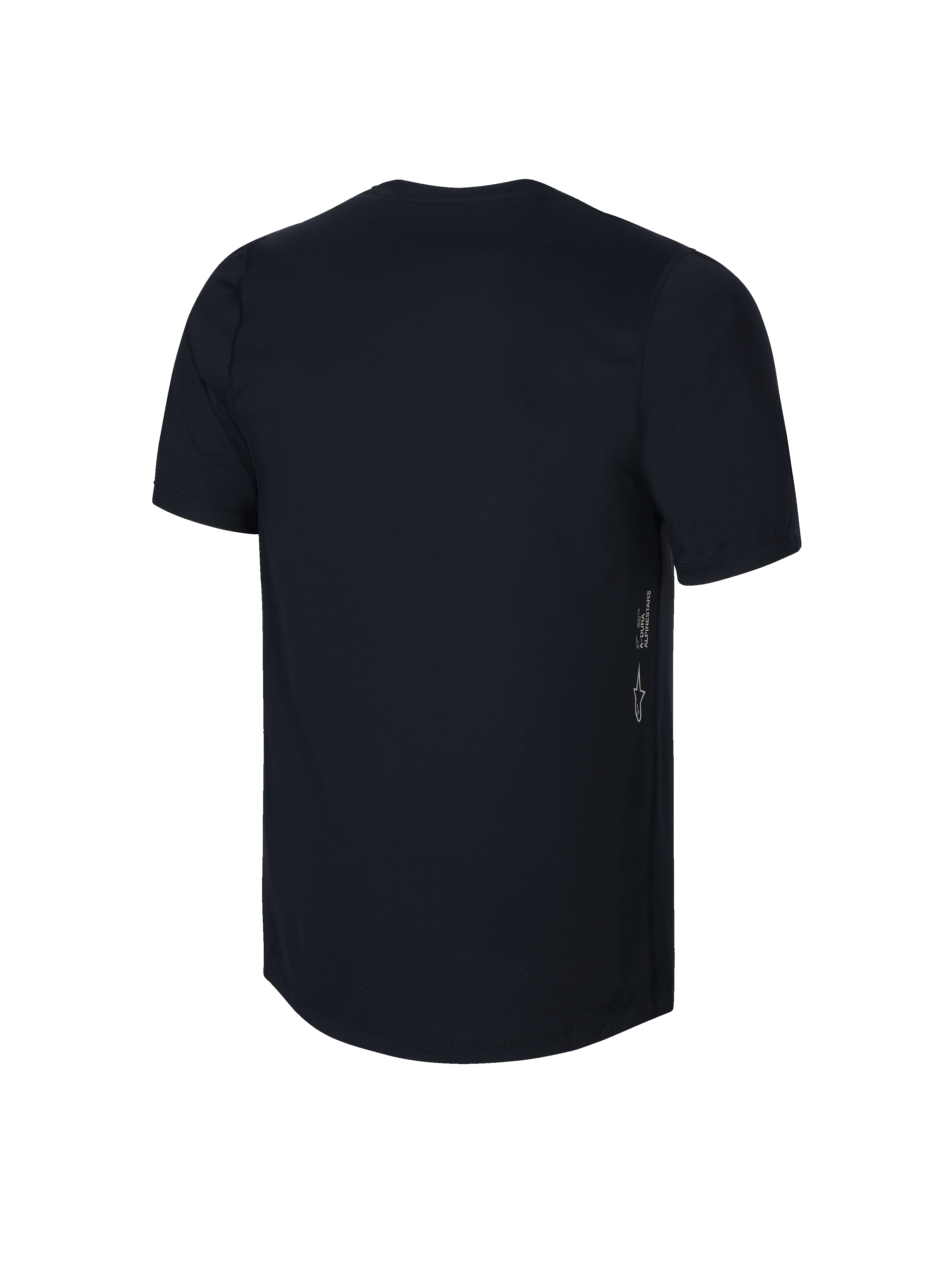Alpinestars Youth A-Dura Short Sleeve Jersey, Black, rear view featuring vertical Astars logo and A-DURA branding on the side, performance moisture-wicking fabric for youth MTB, dropped tail design for coverage
