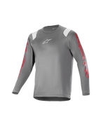 Alpinestars Youth A Supra Astar Long Sleeve Jersey, Dark Gray with white shoulder accents and red sleeve branding, white chest logo, breathable technical fabric, round neckline, athletic performance fit for mountain biking