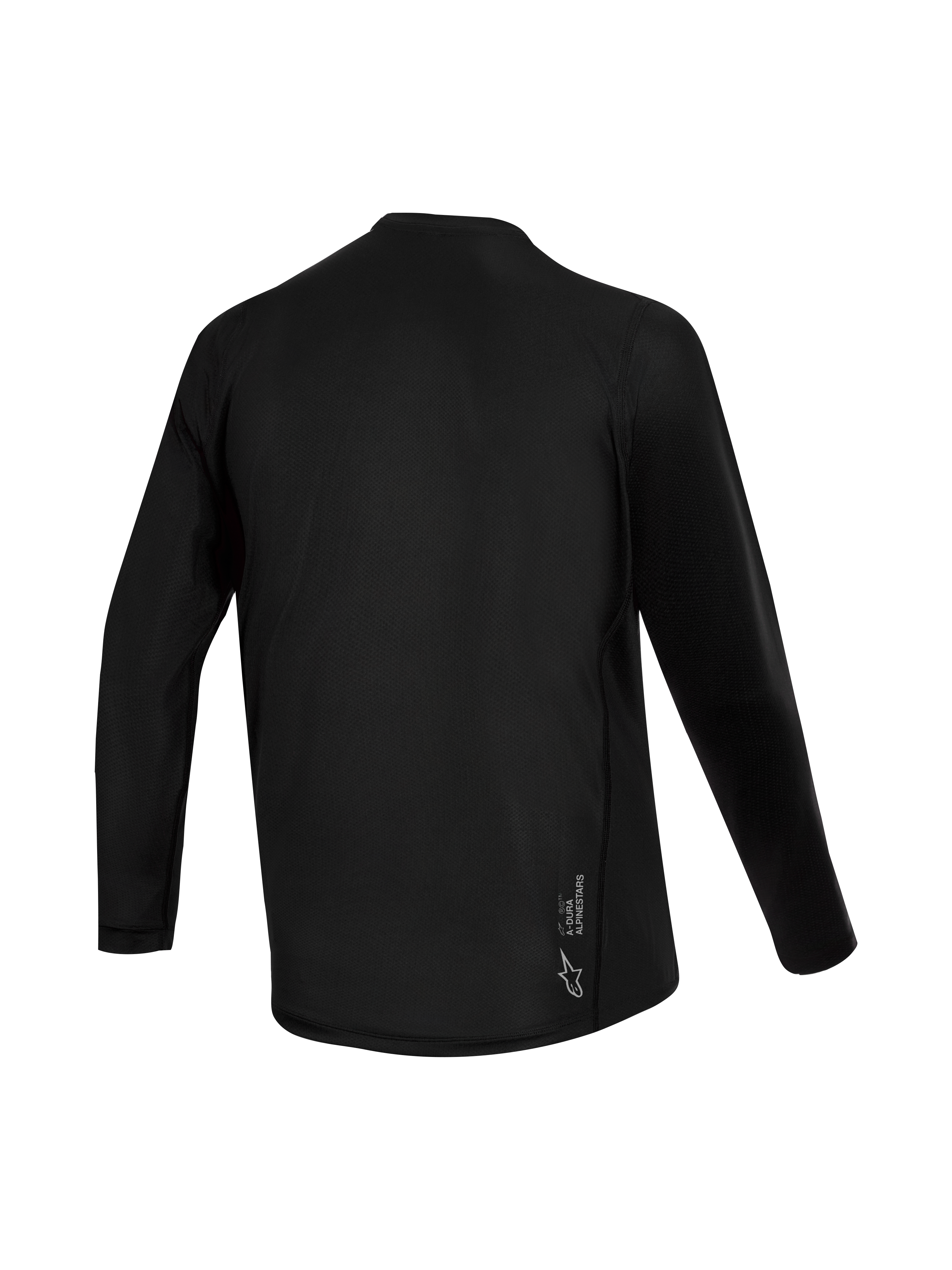 Black Stella A-Dura Ride Long Sleeve Jersey for women, back view showing jacquard texture and Alpinestars logo branding.