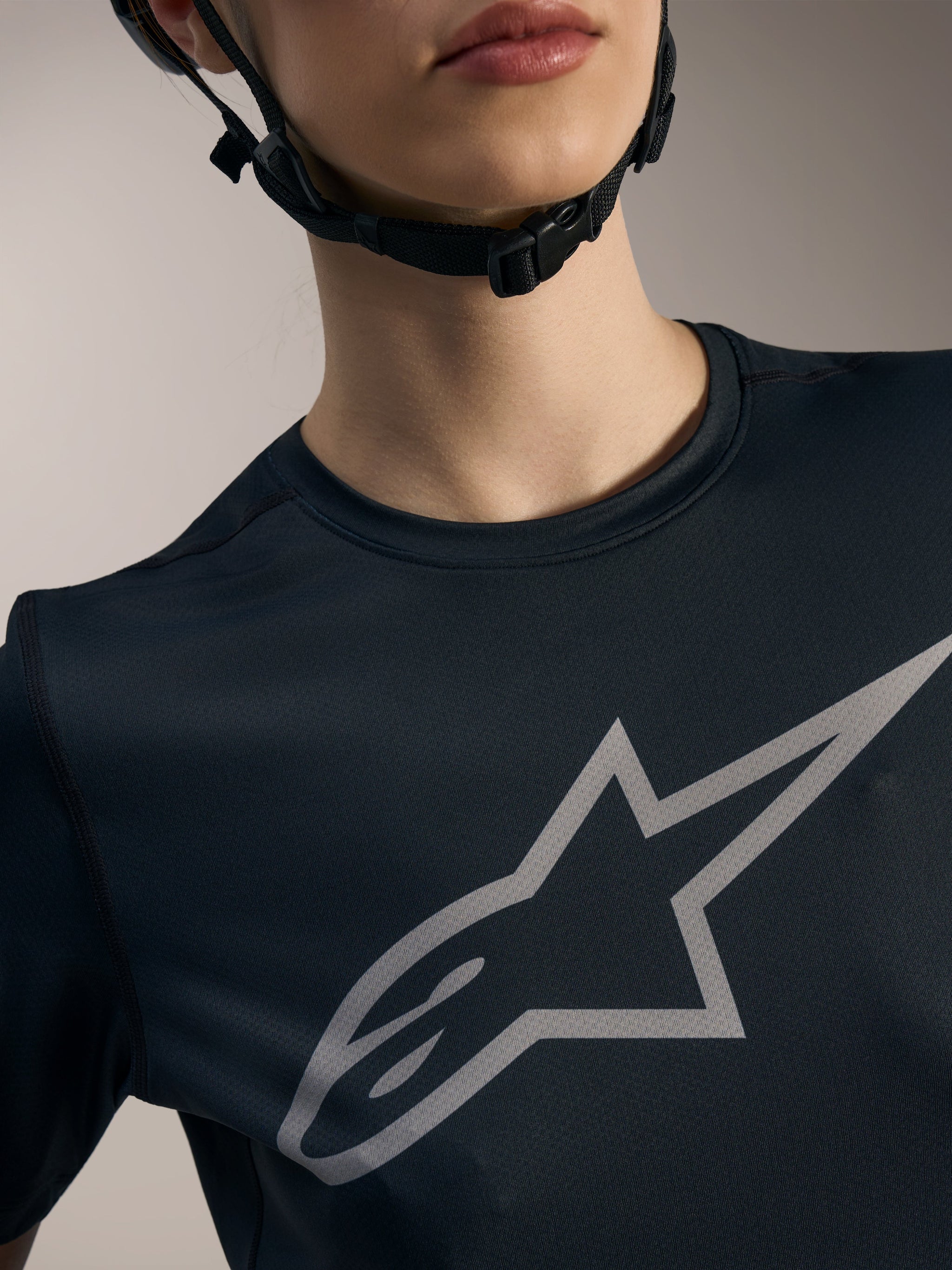 Black Women’s Stella A-Dura Ride Jersey featuring a silver Astars logo on the chest, technical mountain bike gear.