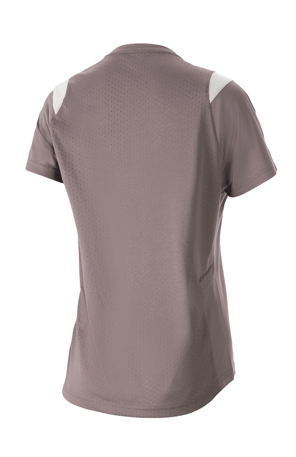 Alpinestars Women Stella Alps Escape Short Sleeve Jersey, Sparrow Gray with white shoulder accents, back view showing extensive perforated mesh for ventilation, DriRelease moisture-wicking fabric, mountain bike apparel for women