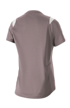 Alpinestars Women Stella Alps Escape Short Sleeve Jersey, Sparrow Gray with white shoulder accents, back view showing extensive perforated mesh for ventilation, DriRelease moisture-wicking fabric, mountain bike apparel for women