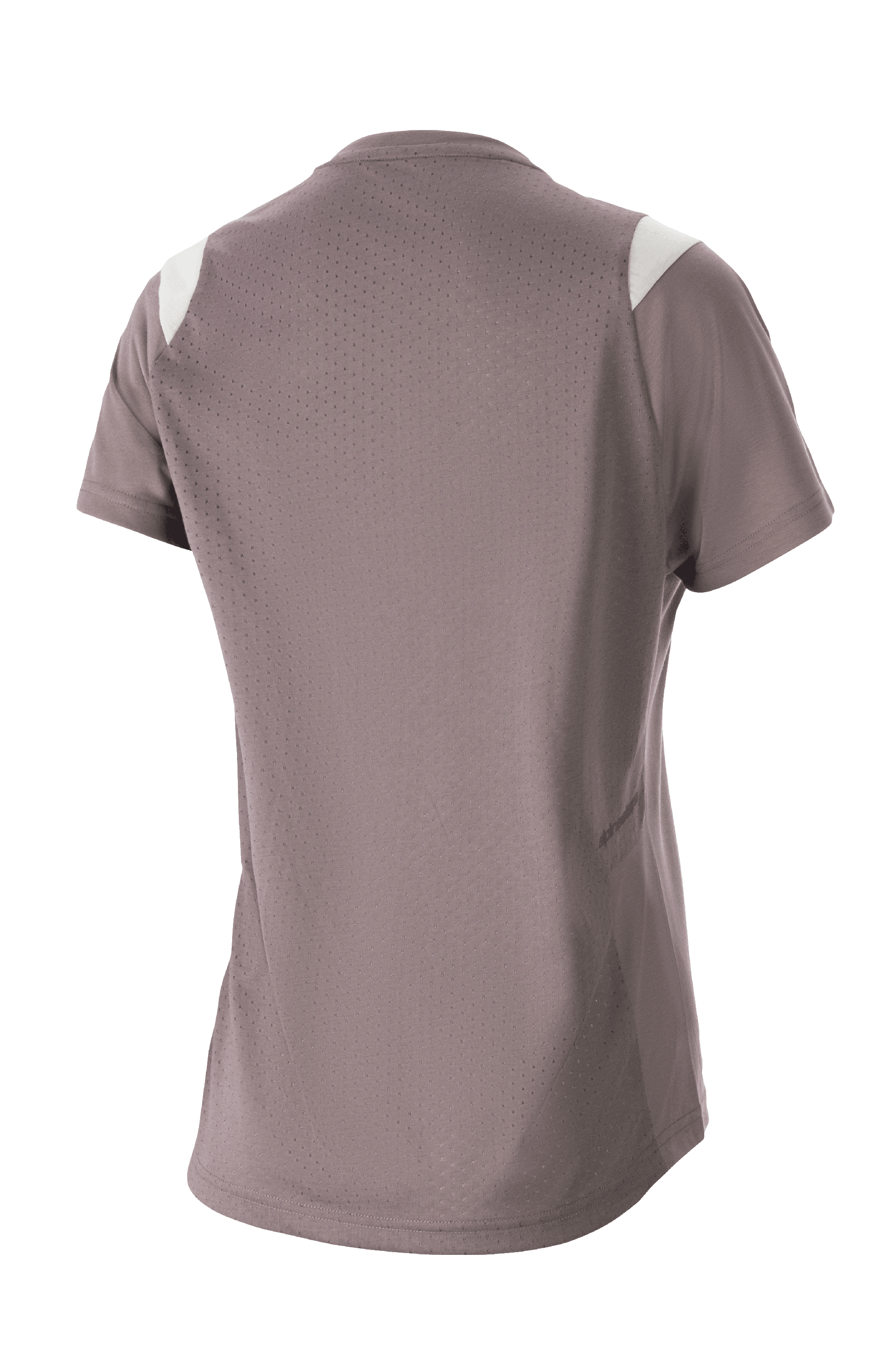 Alpinestars Women Stella Alps Escape Short Sleeve Jersey, Sparrow Gray with white shoulder accents, back view showing extensive perforated mesh for ventilation, DriRelease moisture-wicking fabric, mountain bike apparel for women