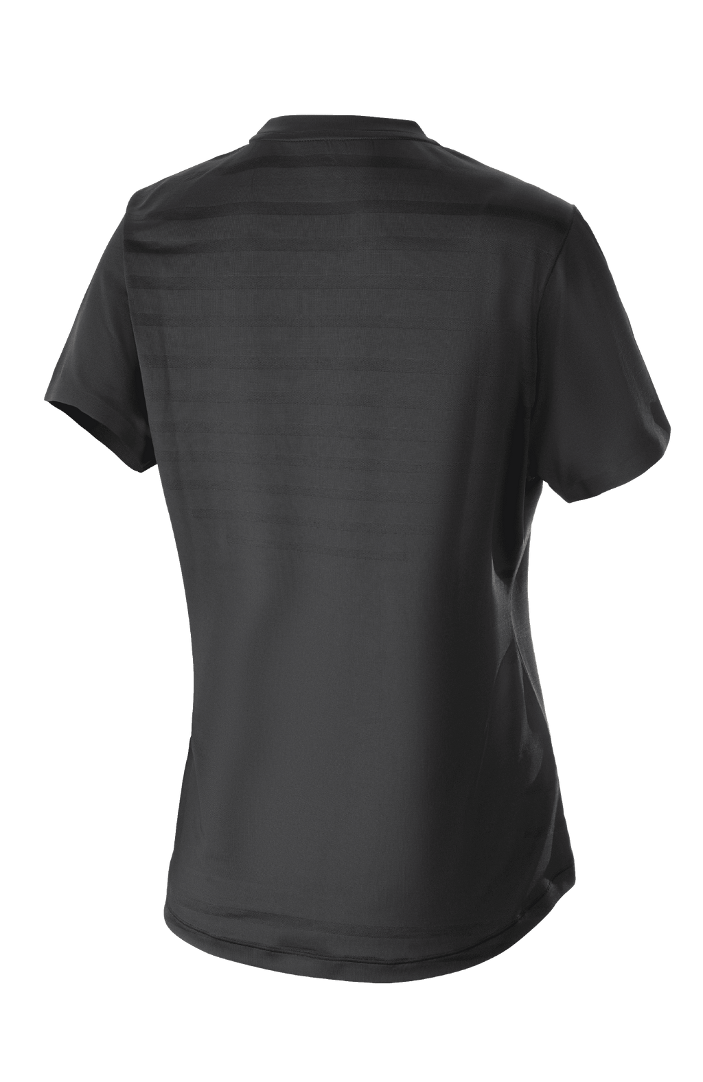 Alpinestars Women Stella Alps Constellation Jersey, Short Sleeve MTB Jersey, Black, back view featuring engineered mesh stripe pattern and extended tail for cycling coverage