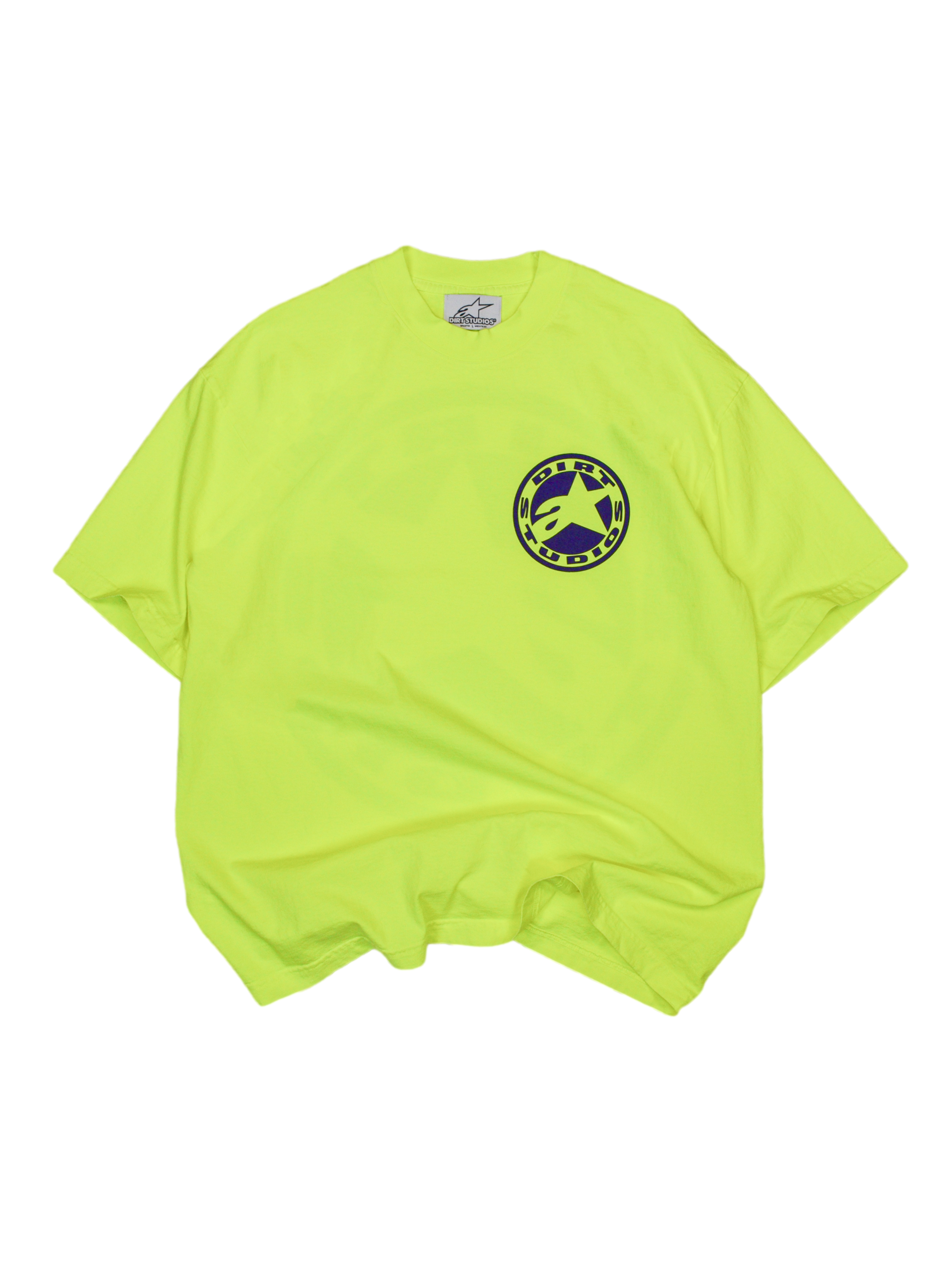 Alpinestars x Dirt Studios Tech Series T-Shirt, Men's Fluo Yellow garment-dyed cotton with a circular chest logo.