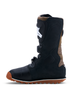 Alpinestars Tech-T Boots, Men's trials motorcycle boots, Black and Brown leather with high-grip gum rubber sole and buckles.