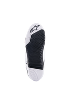 Alpinestars Tech 10 Boots, Motocross Boots, Bottom view showing the black replaceable central insert and white sole, textured grip pattern, Alpinestars star logo on the toe area, durable off-road footwear