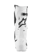 Alpinestars Tech 10 Boots, Motocross Boots, White with black accents, rear view featuring the black Astar logo and buckle closure, advanced protective design for off-road racing