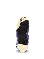 Alpinestars Tech 10 Dirt Studios® LE Boots, sole view, White Purple and Black, textured grip pattern with replaceable central insert, Alpinestars logo at the toe, durable motocross boot sole design