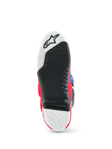 Alpinestars Limited Edition Fortitude Tech 10 Boot, Motocross Boot sole view, black and white textured grip pattern, replaceable central insert, Bright Red White Blue accents, durable construction for off-road performance