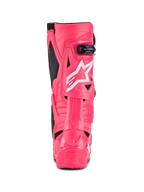 Alpinestars Tech 10 Boots, Motocross Boots, Diva Pink and White, rear view featuring white Alpinestars star logo, black accents, and structured heel and calf protection, professional off-road racing footwear