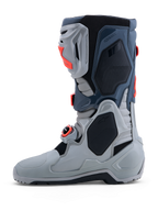 Alpinestars Tech-10 Enduro Boots, Men's gray and red off-road racing boots featuring advanced TPU armor and buckles.