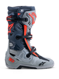 Alpinestars Tech-10 Enduro Boots, off-road racing footwear in gray and red fluo with DCHP and TPU protection.
