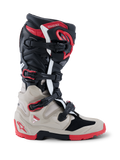 Alpinestars 2026 Tech 7 Enduro Boots, off-road motorcycle boots in Black, Light Gray, and Bright Red, side profile view showing the multi-buckle system and extensive TPU impact protection.