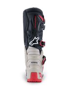 Alpinestars 2026 Tech 7 Enduro Boots, Rear View, Black Light Gray and Bright Red, featuring reinforced TPU protection on the heel and calf, white Astars logo, and red buckle accents, durable construction for off-road racing