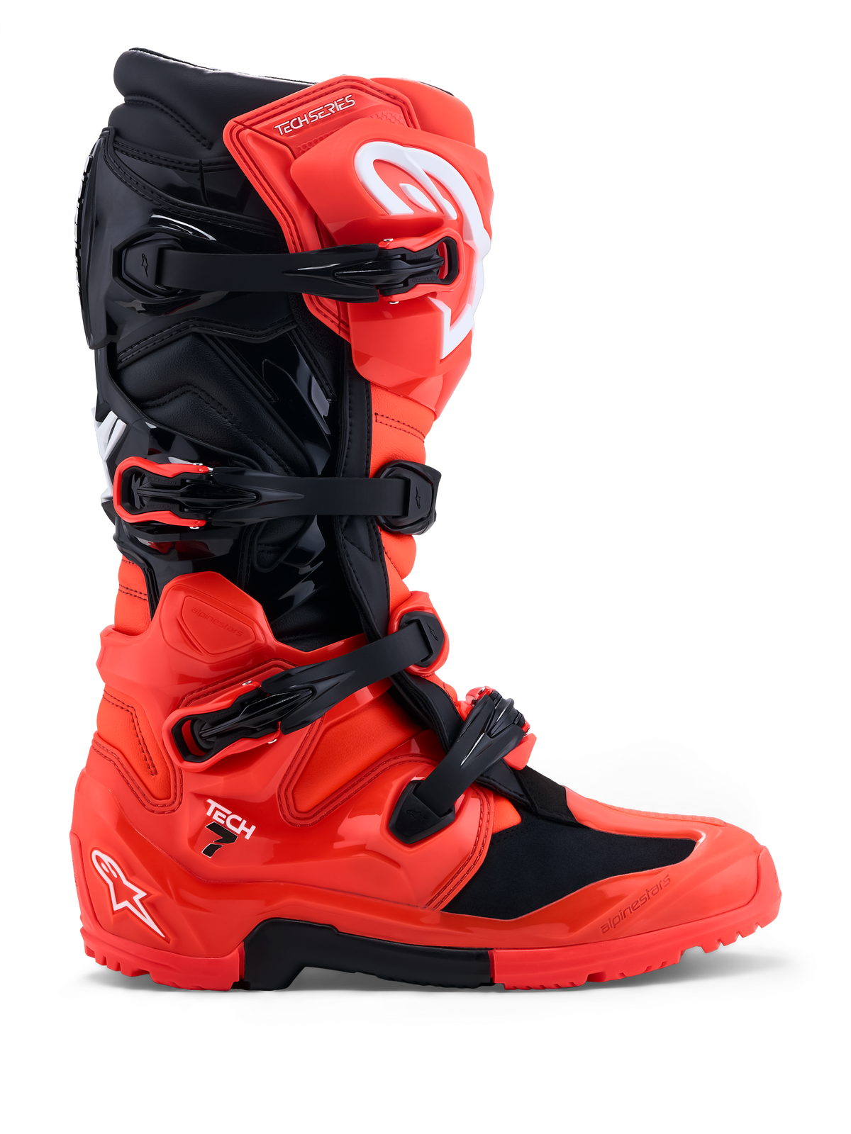 Alpinestars Tech 7 Enduro Boots, men's off-road motocross gear, red and black, TPU protection, dual-compound sole.