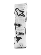 Alpinestars Tech 10 Supervented Boots, Motocross Boots, White with black accents, front view showing large black Astar logo on the shin plate, buckle closure system, and perforated sections for ventilation.