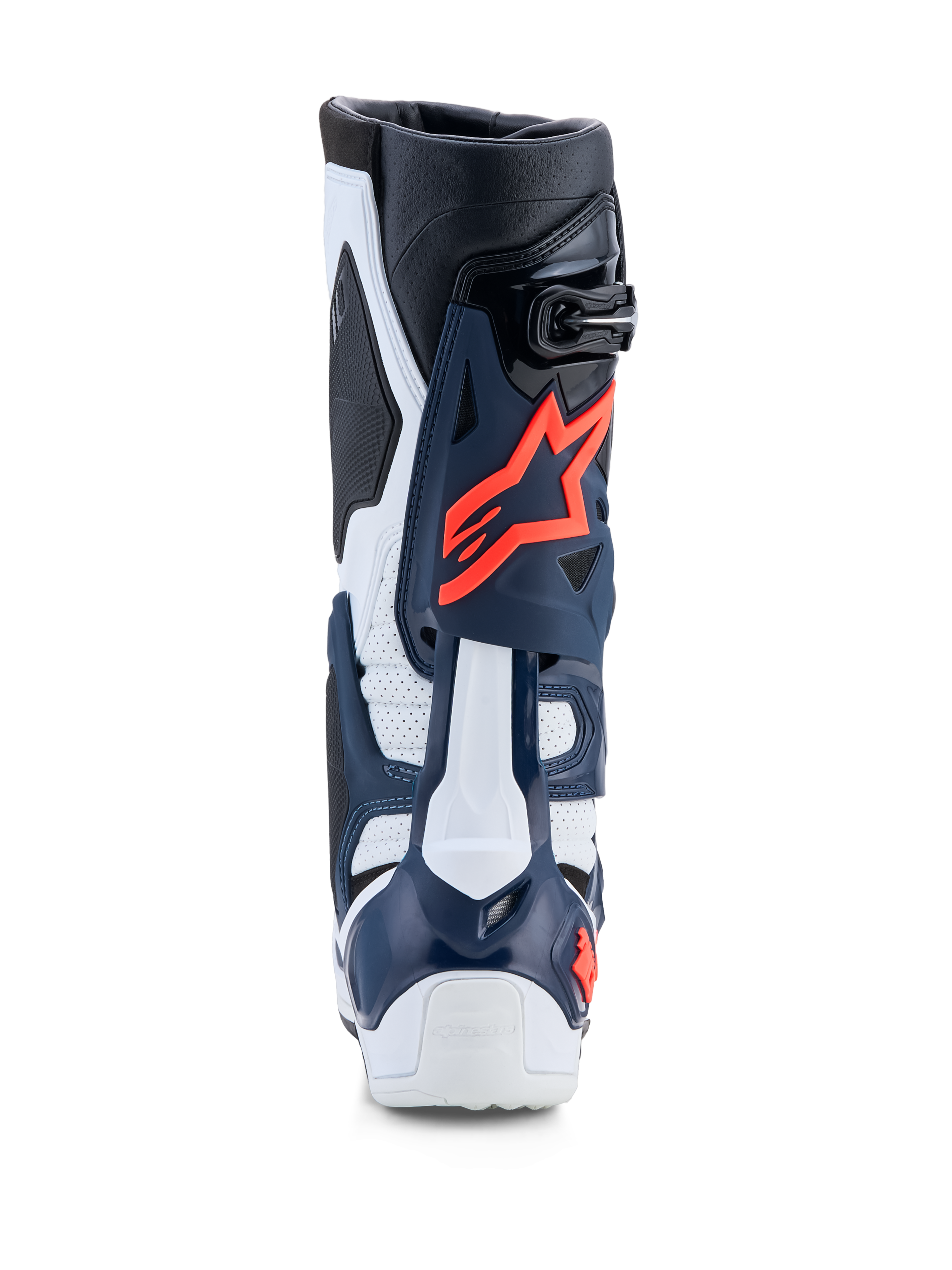 Alpinestars Tech-10 Supervented Boots, Motocross Racing, Blue and White with Fuchsia accents, perforated TPU construction.