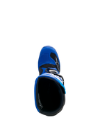 Alpinestars Yamaha Youth Tech 7S Boots, Blue Black and White, top-down view looking into the boot, showing the inner lining and TPU toe box with shifter pad, youth motocross protective footwear