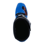 Alpinestars Tech 7 Boots, Motocross Boots, Alpine Blue Night Navy and Bright Red, top-down view looking into the boot interior, featuring a blue toe box with a red star logo and black lining, professional off-road racing footwear