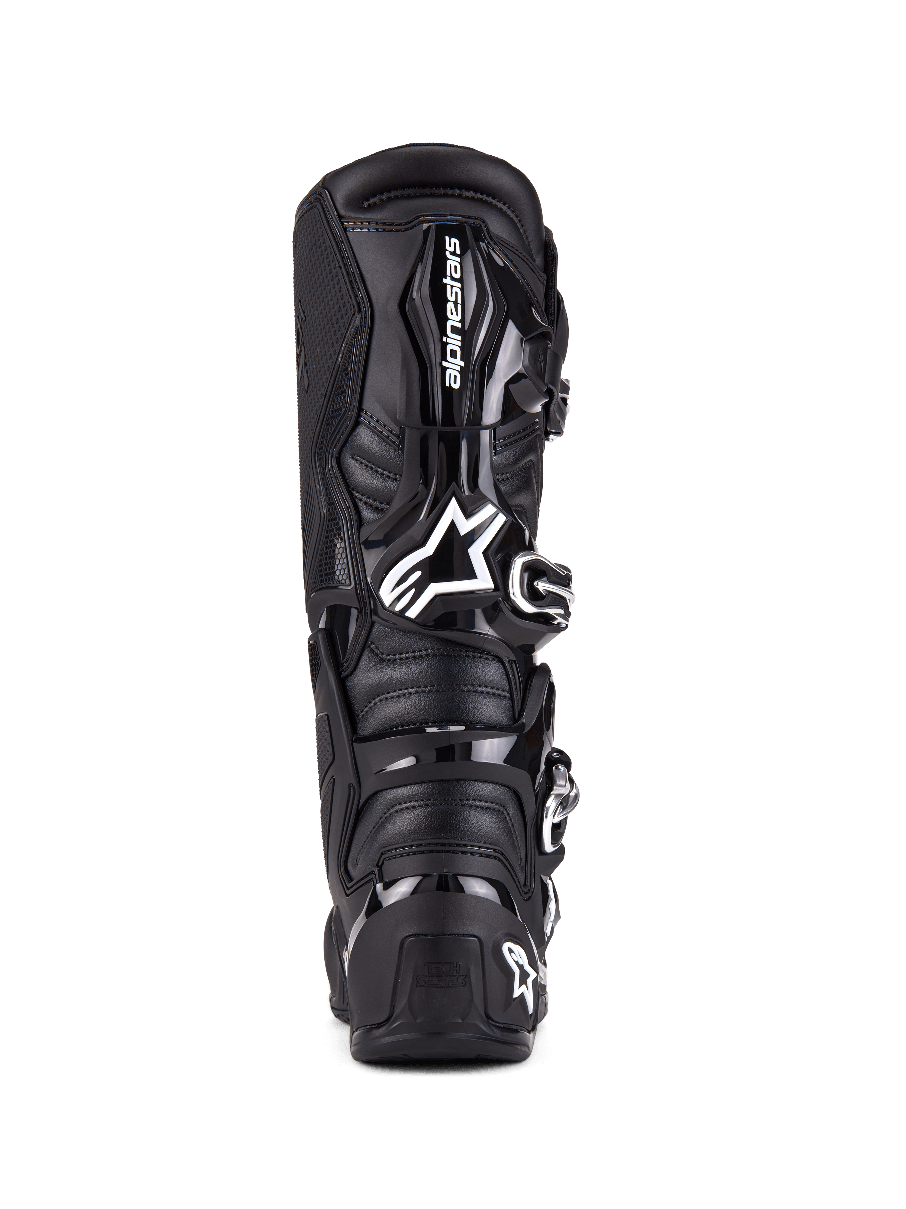 Alpinestars Tech 7 Boots, Motocross Boots, Black, rear view featuring TPU protection, buckle closure system, and signature branding