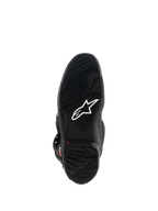 Alpinestars Tech 7 Boots, black rubber sole view, featuring a white Astar logo, textured tread pattern, and a red wear limit indicator for motocross performance.