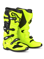 Alpinestars Tech 7 Motocross Boots, Yellow Fluo and Black, featuring a four-buckle closure system, protective TPU shell, black Astars logo on the shin, and rugged dual-compound sole for off-road racing