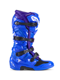 Alpinestars Tech 7 Boots, Motocross Boots, Blue and Purple, featuring four black buckles, glossy TPU protective shell with white Alpinestars logo branding, durable off-road racing footwear