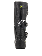 Alpinestars Tech 7 Enduro Drystar Boots, Black and Gray Motocross Boots, rear view featuring the white Alpinestars logo and 'Tech 7' branding, rugged TPU heel protection and reinforced construction for off-road durability