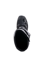 Alpinestars Tech 7 Enduro Drystar® Boots, Black and White, top-down view looking into the boot opening, featuring a white A-star logo on the toe area, white collar lining, and high-performance waterproof design for enduro riding