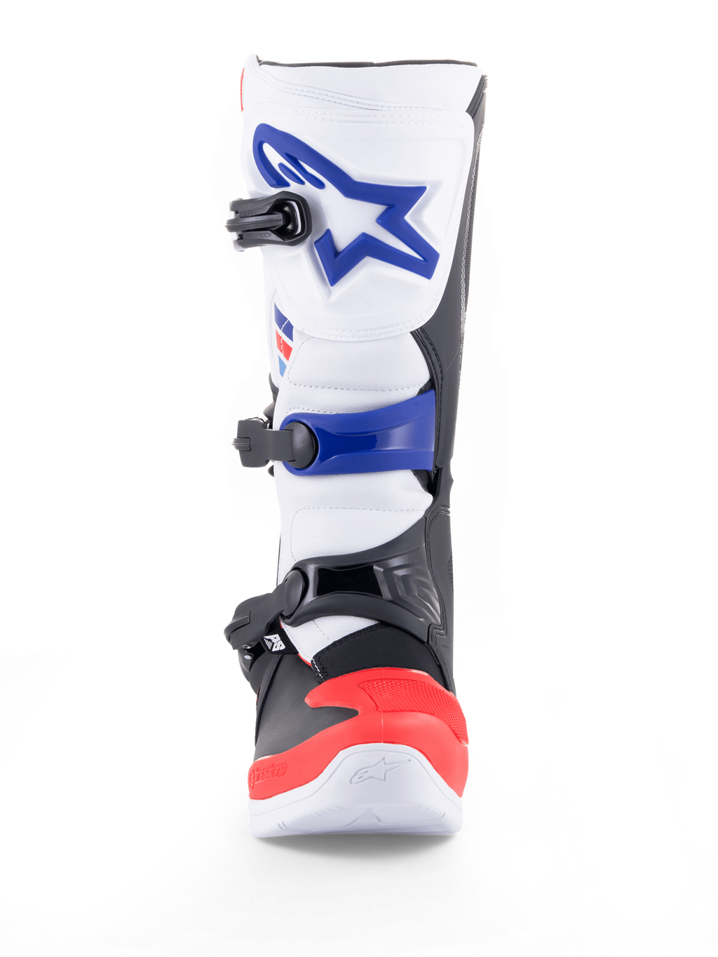 Alpinestars Tech 3 Boots, motocross and off-road motorcycle boots in white, bright red and dark blue, with TPU protection, microfiber upper and triple buckle closure, CE certified