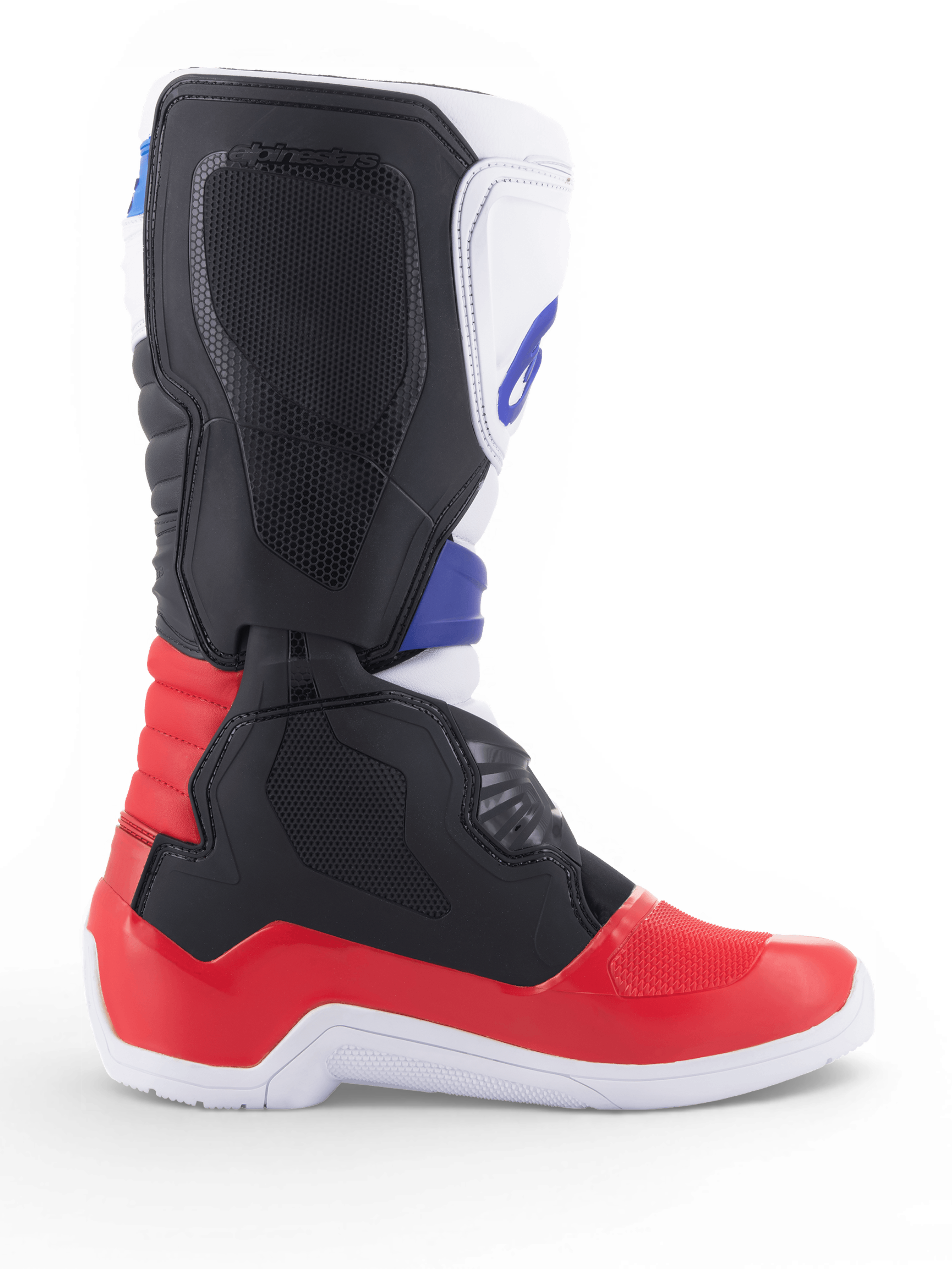 Alpinestars Tech 3 Boots, motocross and off-road motorcycle boot in white, bright red and dark blue with synthetic microfiber construction and TPU protection