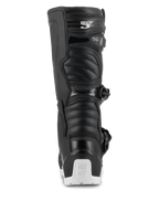 Alpinestars Tech 3 Enduro Waterproof Boots, Motocross and Enduro Boots, Black and White, rear view showing the Tech 3 logo on the calf, accordion-style flex panels, and a white heel protector with Tech Series branding, designed for off-road and adventure riding