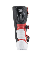 Alpinestars Youth Tech 3S Boots, Motocross Boots, White Black and Bright Red, rear view showing 'TECH SERIES' branding, reinforced heel and calf protection, durable microfiber construction for off-road racing