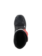 Alpinestars Kids Tech 3S Boots, Motocross Boots, White Black and Bright Red, top-down view showing the interior and black microfiber toe, protective footwear for young off-road riders