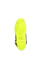 Alpinestars Tech 5 Boots, Motocross Boots, Yellow Fluo, bottom view of the sole featuring a high-grip textured pattern, embossed Alpinestars logo and wordmark, durable dual-compound construction for off-road riding