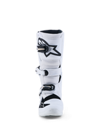 Alpinestars Youth Tech 7S Boots, youth motocross racing footwear, white and black, CE certified with TPU shin protection.