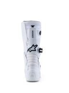 Alpinestars Youth Tech 7S Boots, white and black motocross boots for junior riders, rear view showing protective TPU plates.