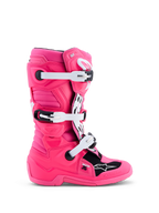 Alpinestars Youth Tech 7S Boots, pink and white youth motocross boots with synthetic TPU protection.