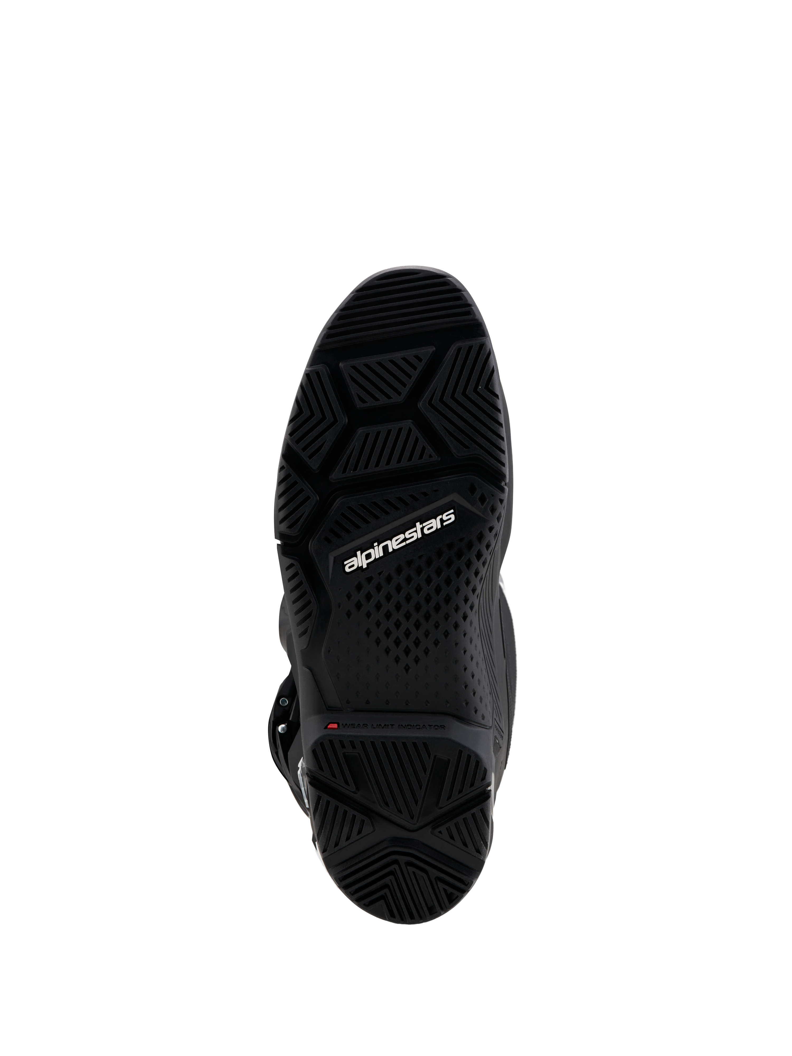 Alpinestars Tech 7 Enduro Gore-Tex Boots, black dual-compound sole with red wear limit indicator and rugged grip pattern.