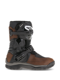 Alpinestars Belize Drystar Boots, short-calf adventure touring motorcycle boots, Oiled Brown and Black leather, features lateral flexi-blade ankle protection, two adjustable ratchet buckles, and a durable textured rubber sole.