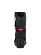 Alpinestars Stella SMX-6 V3 Boots, Black White Diva Pink, rear view showing black microfiber construction, pink TPU accents on the calf and heel, and integrated mesh ventilation for sport riding performance