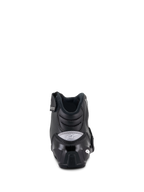 Alpinestars Women Stella SMX-1 R V2 Boots, low-cut motorcycle boots, Black, rear view showing reinforced TPU heel counter and grey Alpinestars logo, performance riding footwear
